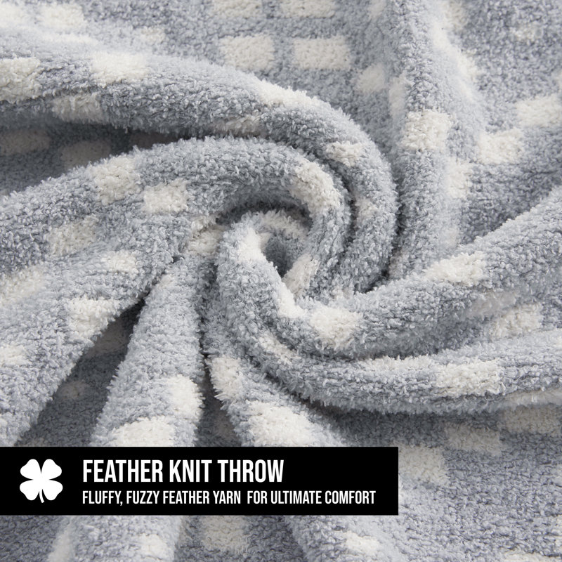 Gray Geometric Jacquard Reversible Knitted Throw Blanket 50" x 70"