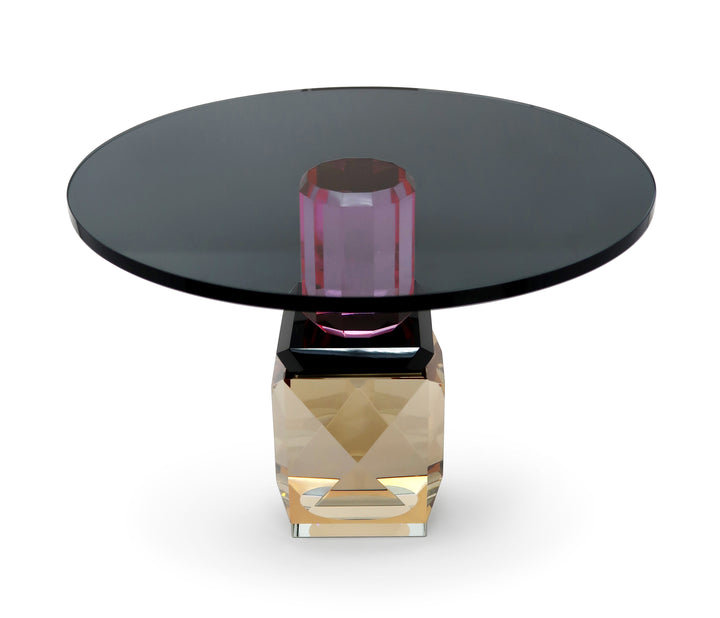 Crystal Cake Plate Black with Amber/Pink Base