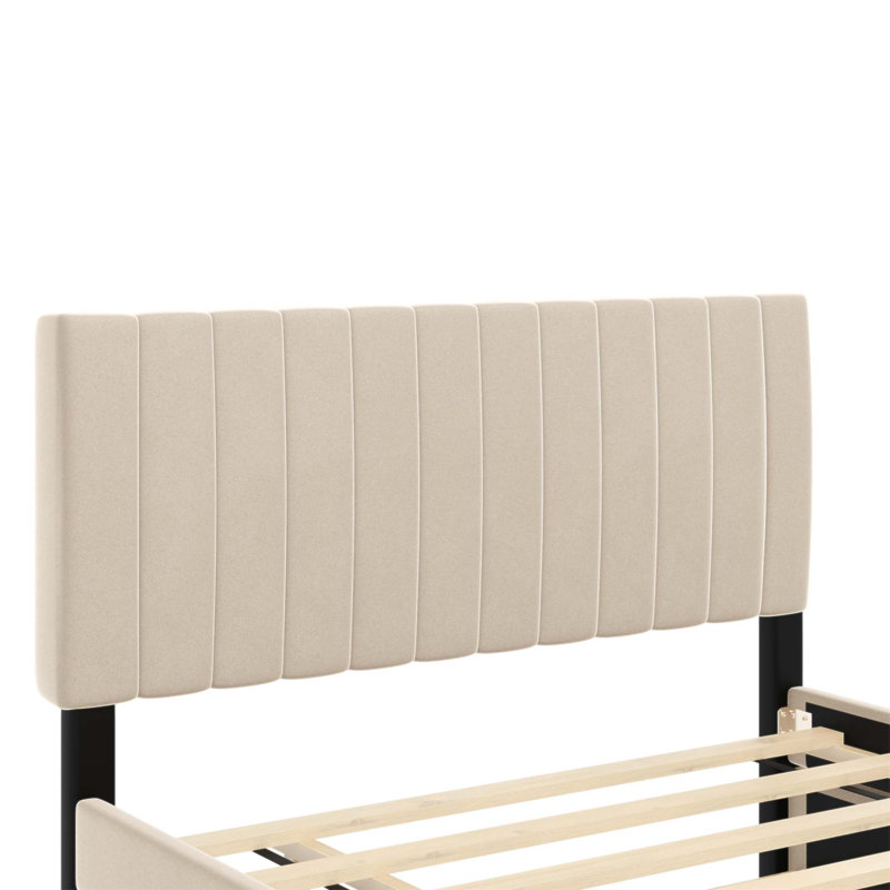 Lit plateforme tapissier en velours avec lit gigogne, conception élégante et espace de couchage supplémentaire pour une utilisation polyvalente