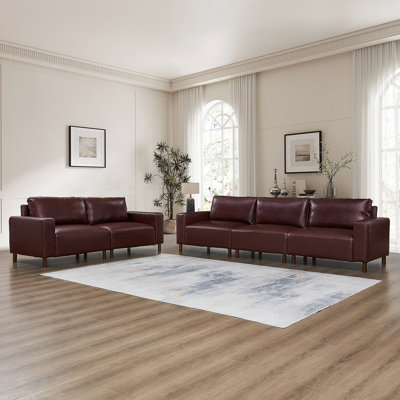 2-Piece Upholstered PU Leather Sofa & Loveseat Set For Living Room & Apartment