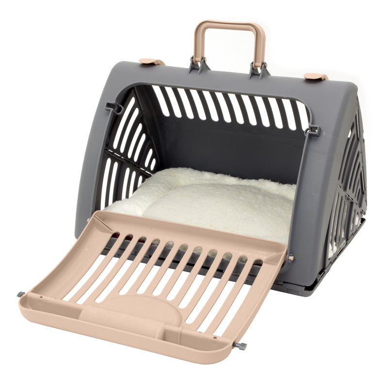 Plastic Collapsible Pet Carrier with 1 Door, Gray/Beige