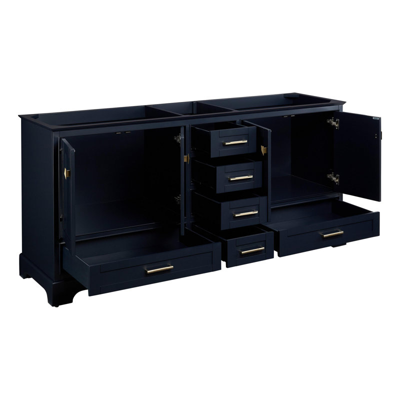 Quen 72" Freestanding Double Basin Vanity Set with Cabinet, Vanity Tops, Midnight Navy Blue, Single-Hole, Carrara Marble