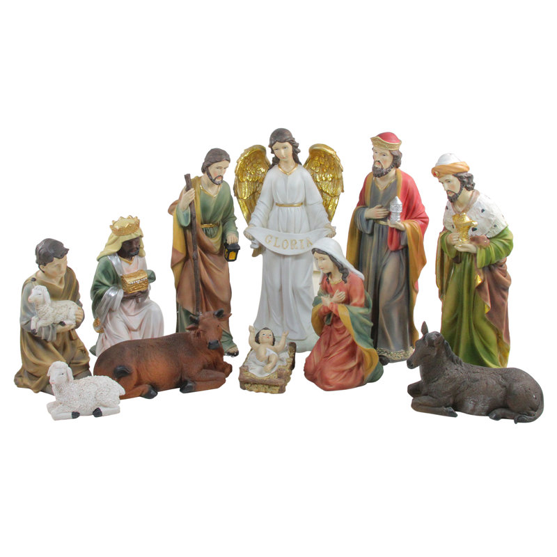Ensemble de 11 figurines de crèche de Noël vertes et blanches 11 po - 19,5 po