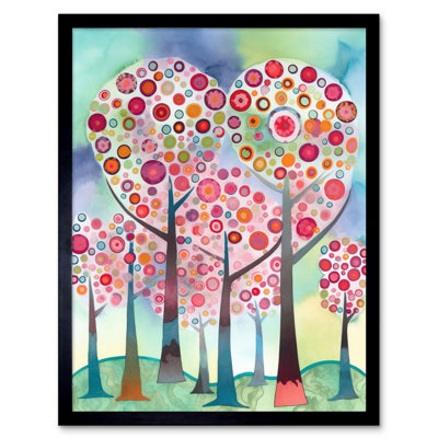 Kandinsky Inspired Trees Blooming In Spring Folk Art Watercolour Painting Artwork Framed Wall Art Print 9X7 Inch