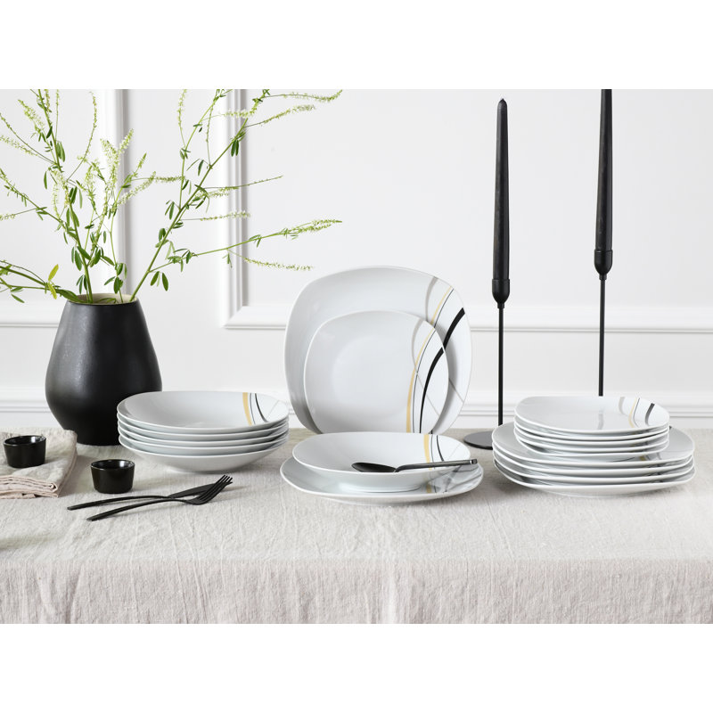 Square Porcelain China Dinnerware Set 18 Piece - Service for 6