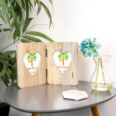 Nicola Spring - Rustic Hearts Folding 2 Photo Frame - 4 x 6" - White