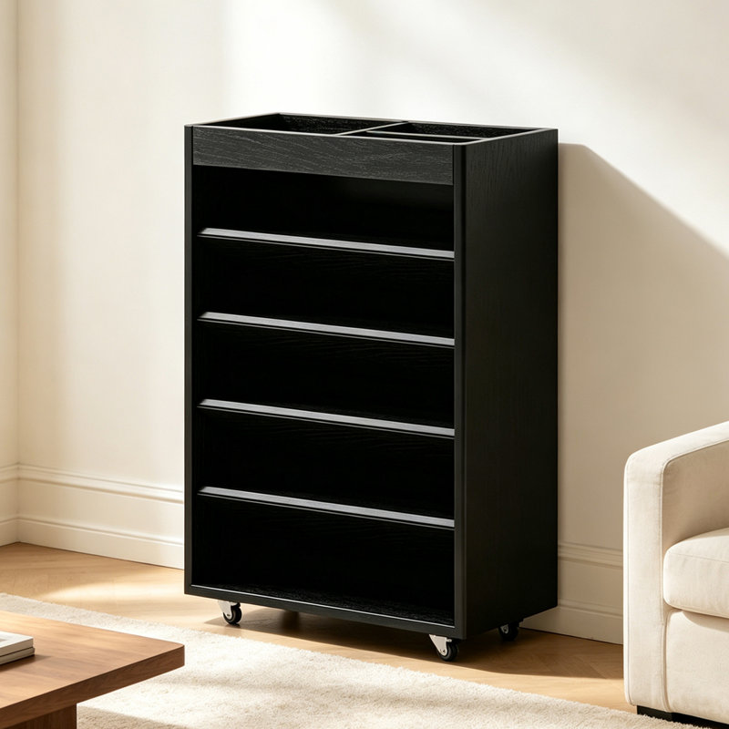 Bibliothèque standard noire moderne en bois massif, Noir