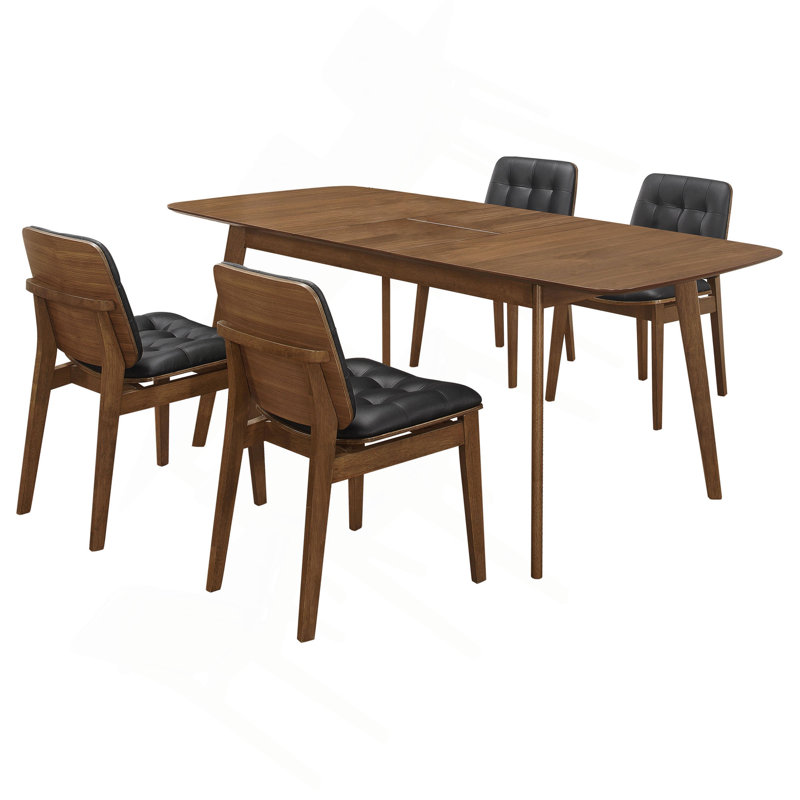 Natural Walnut And Black Rectangular Dining Set, 5 Pieces: Table, 4 Chairs
