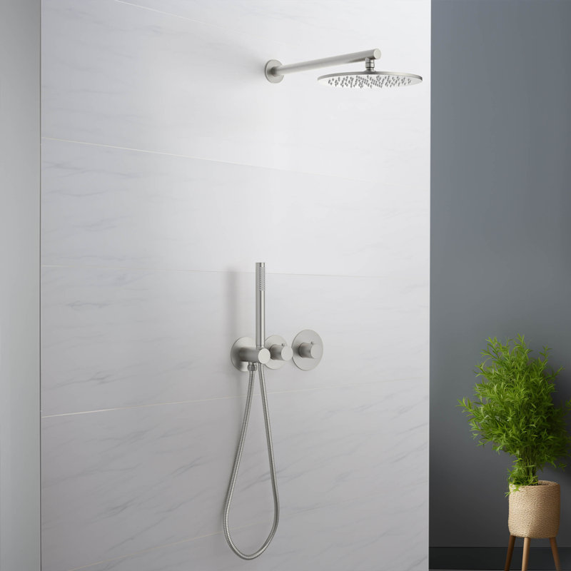 Thermostatic Complete Shower System with Rough in-Valve, Brushed Nickel
