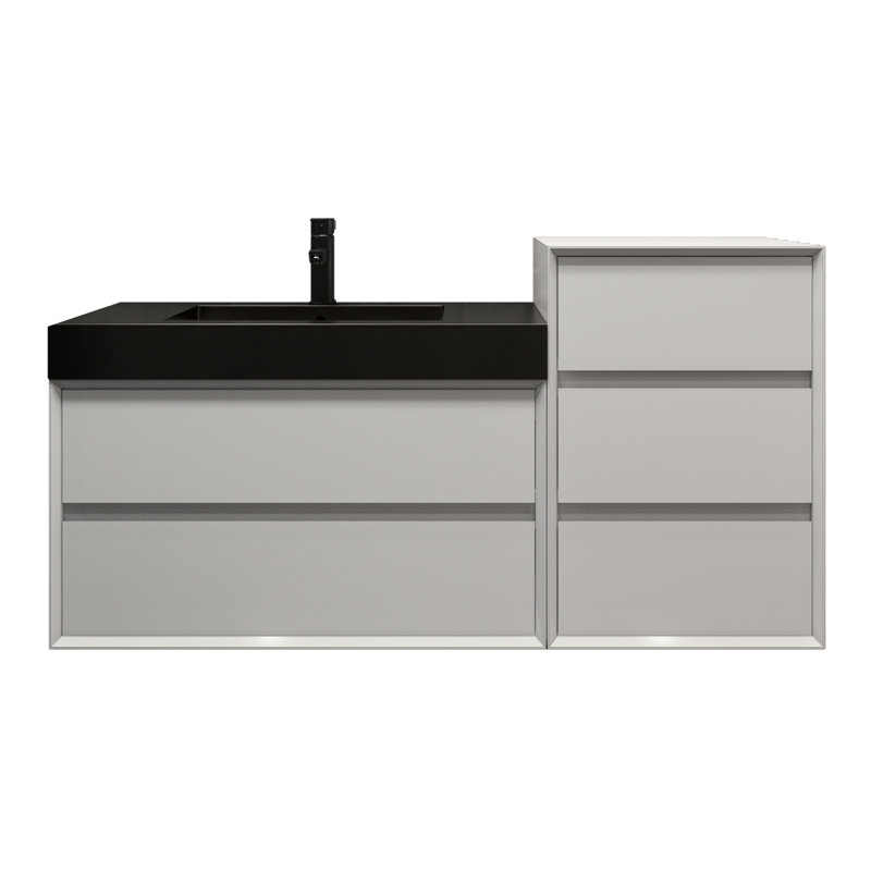 Ensemble de meuble-lavabo mural simple 61,5 po avec plateau en métal Ayami, Blanc lustré