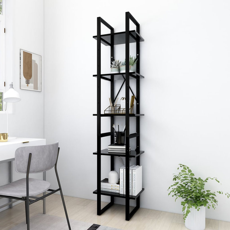 Bibliothèque Canne en bois d'ingénierie, Noir, noir, noir, noir, (5 tablettes) H 68,9 po x l 15,7 po x P 11,8 po