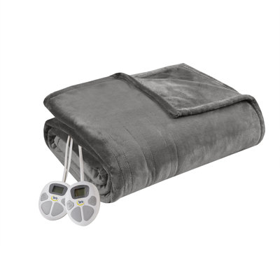 Plush Heated Dark Grey Ultra-Soft Queen Blanket with 10 Heat Settings