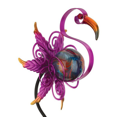Piquet de jardin solaire 48 po en métal et en verre avec figurine décorative animal et éclairage DEL automatique