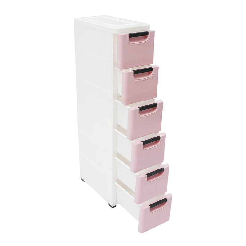 6 Drawers Storage Cabinet For Narrow Space, Pink