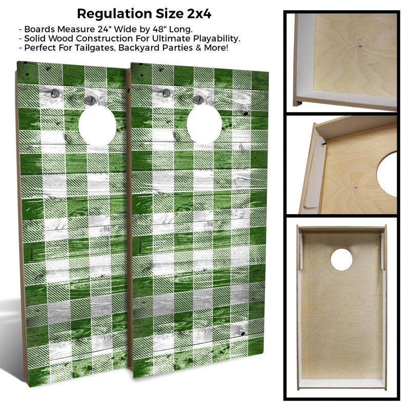 Ensemble de 2 planches de cornhole vertes à carreaux 2 'x 4' avec étui de transport, Vert