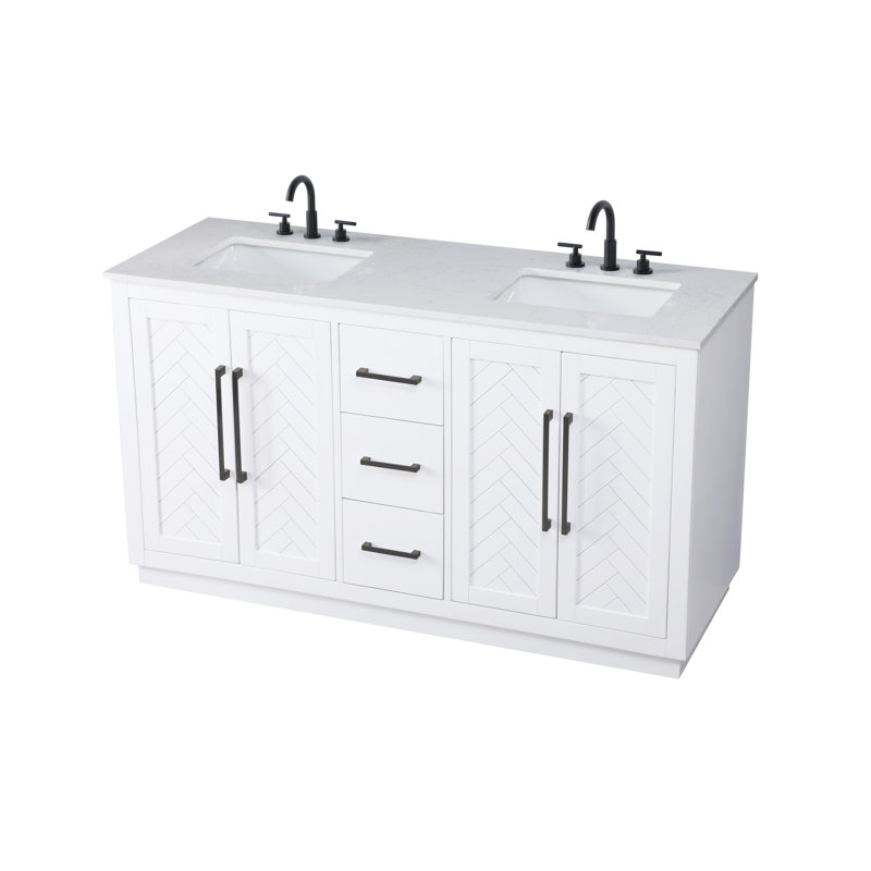 Meuble-lavabo double 72 po, Blanc, 60"