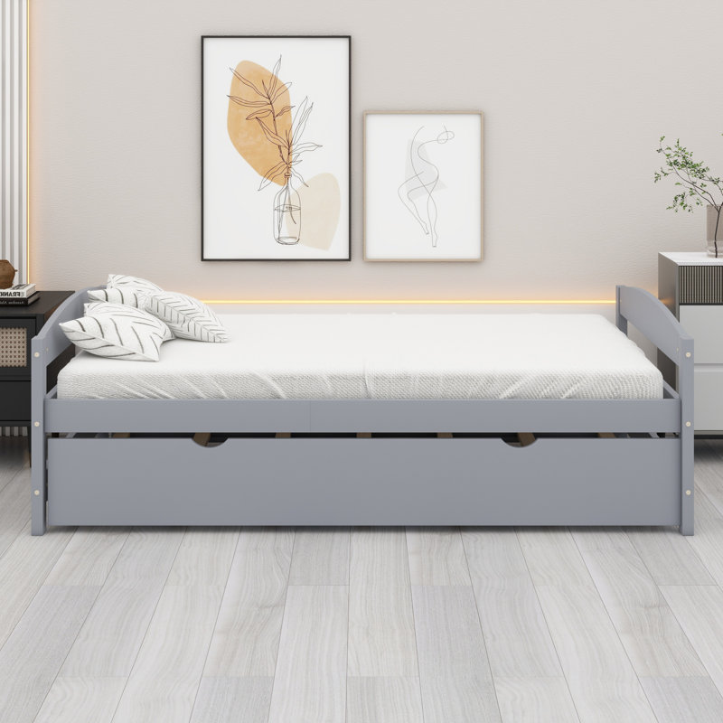 Lit plateforme avec lit gigogne, Gris