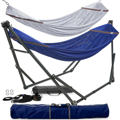 Hamacs portatifs Arlmont & Co. pour 2 personnes et 2 personnes avec hamacs pliables avec support, courroies d'arbre, sacs de transport pour le jardin