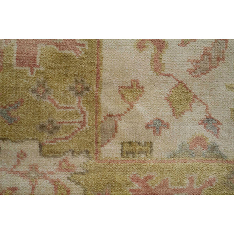 Hand-Knotted High-Quality Tan and Green Area Rug