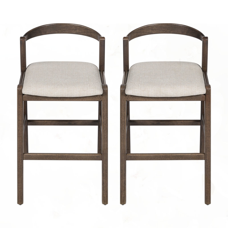 Ensemble de 2 tabourets d'intérieur en bois d'hévéa, Marron foncé