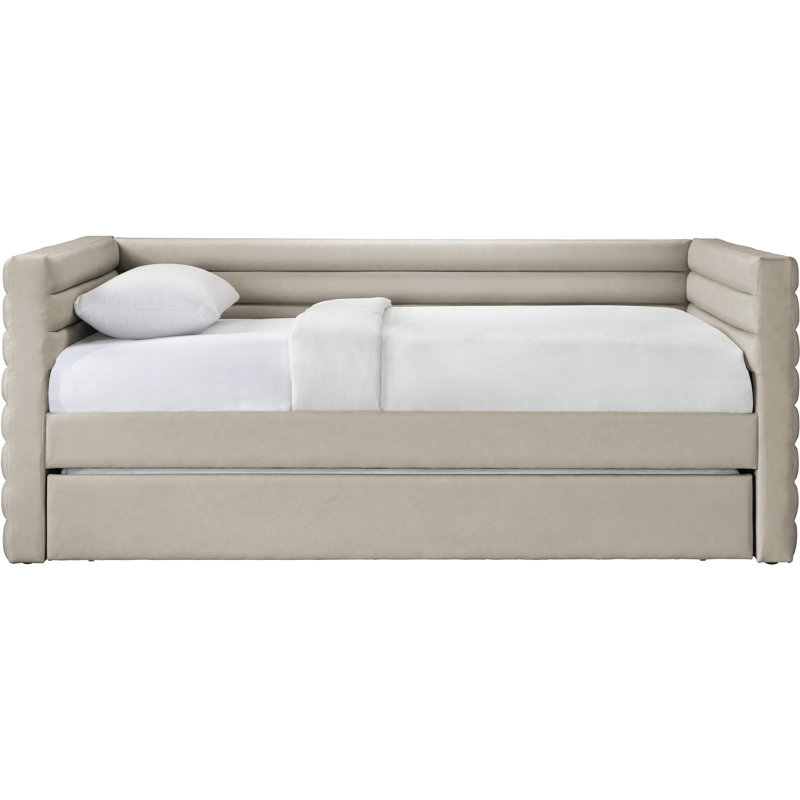 Beverly Twin Daybed with Trundle, Beige Vegan Leather