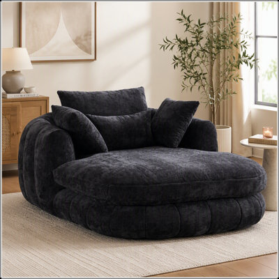 Oversized Deep Seat Chenille Chaise Lounge with Pillows