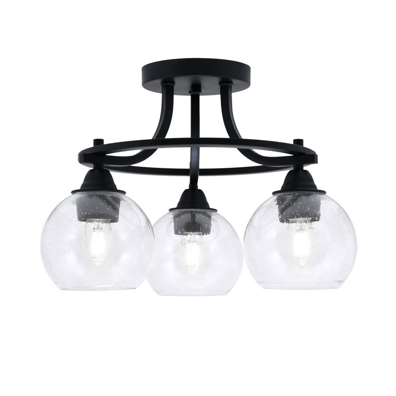 Paramount 3 Light Semi-Flush Shown In Matte Black Finish With 5.75" Clear Bubble Glass