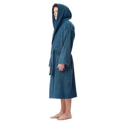 Peignoir mi-mollet 100% coton avec poches et capuche Clyda
