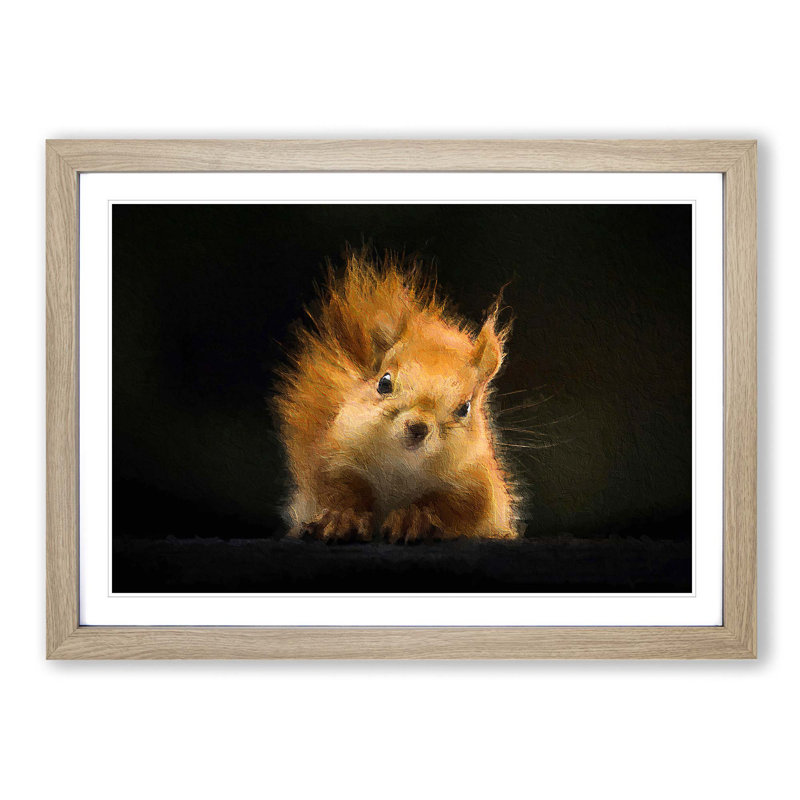 Red Squirrel - Picture Frame Painting Print, Oak Framed, 27cm H x 36cm W x 2cm D