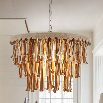 Lustre à pampilles boho rétro 5 lumières Vintage Brown