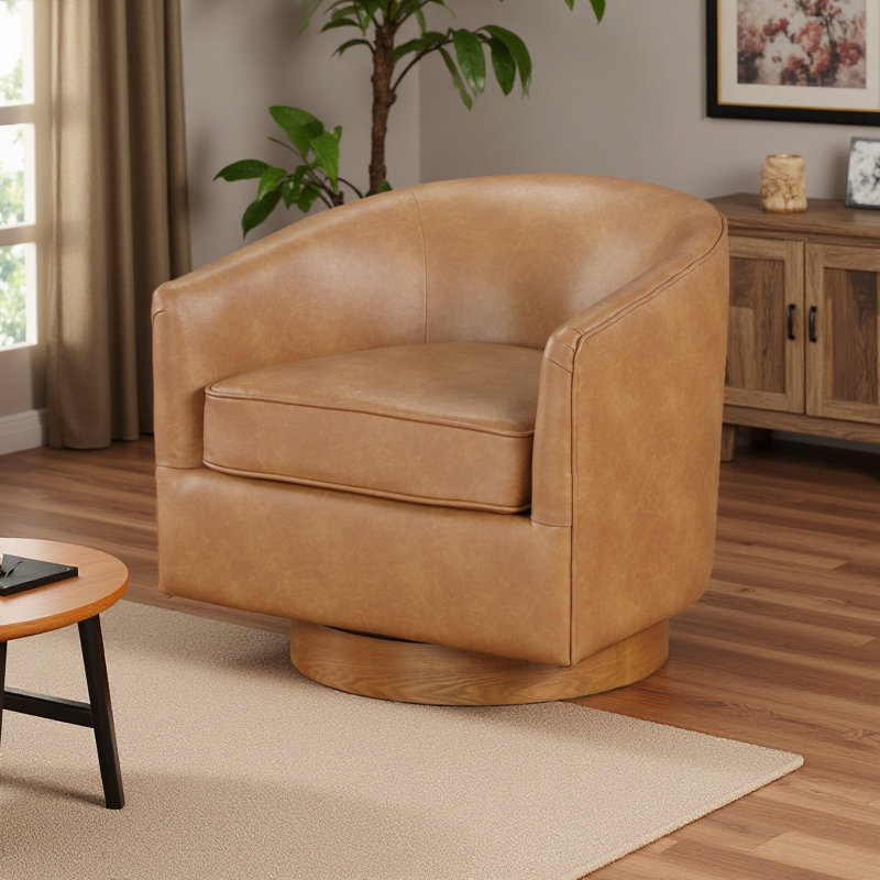 Fauteuil demi-tonneau pivotant en similicuir, Brun