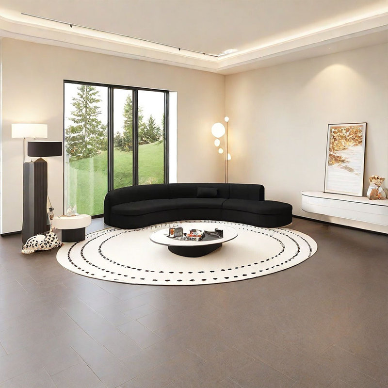 Canapé de coin noir semi-circulaire incurvé, H 25,59 po x l 118,11 po x P 35,43 po
