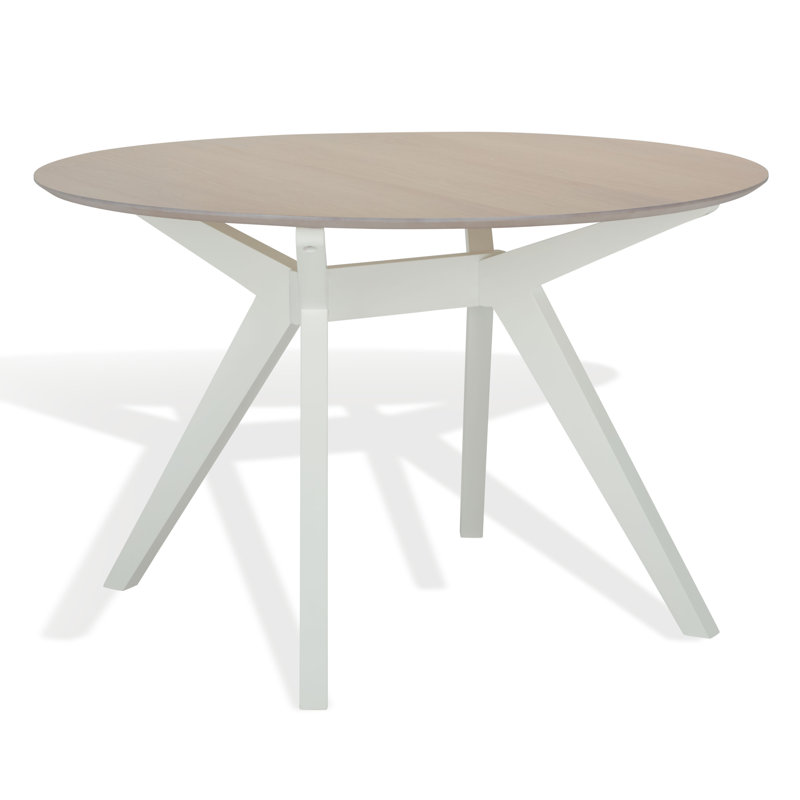 Rhonda Round Wood Dining Table, White, White Wash