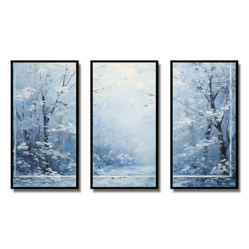 Winter Landscape Snowfall Forest I - Winter Landscape Wall Art, 28" H x 36" W x 1" D, Black Floater Framed