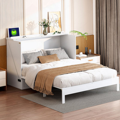 Lit escamotable double avec grands tiroirs, blanc