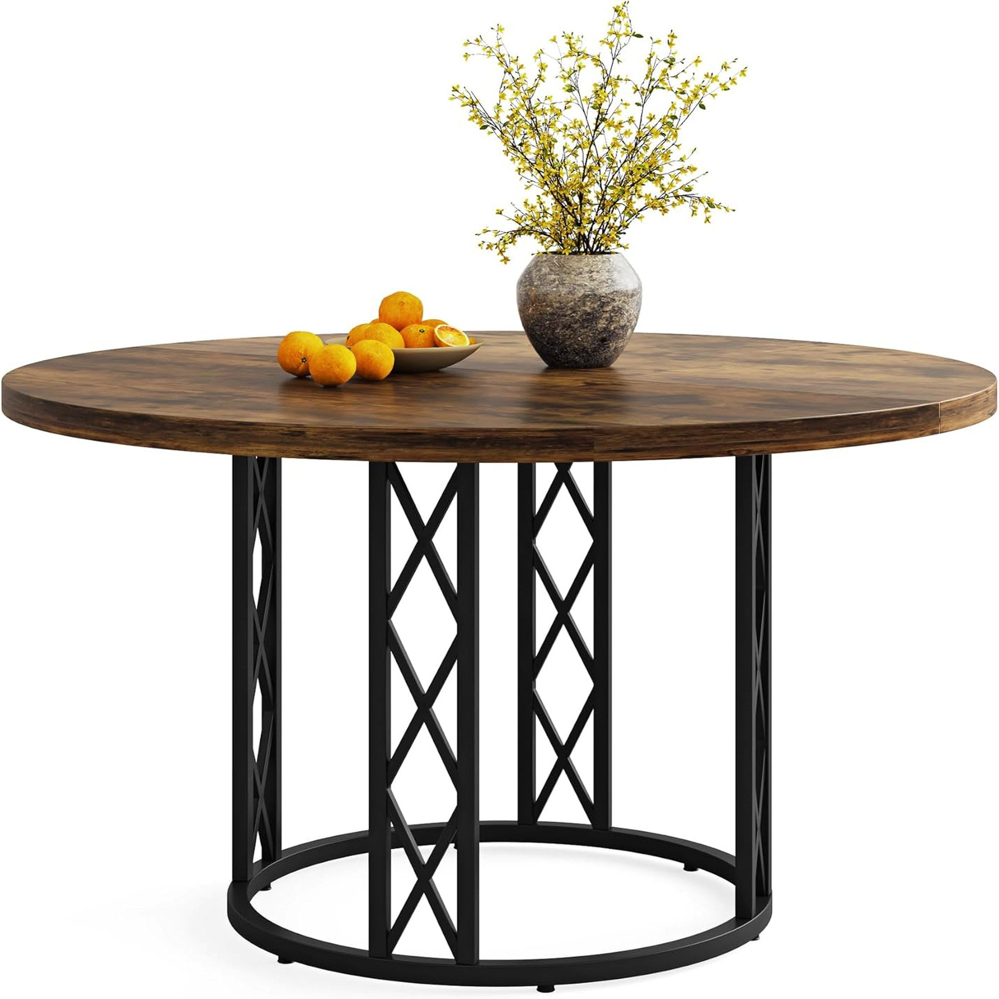 George Oliver Margueritta Round Solid Wood Top Metal Base Dining Table ...