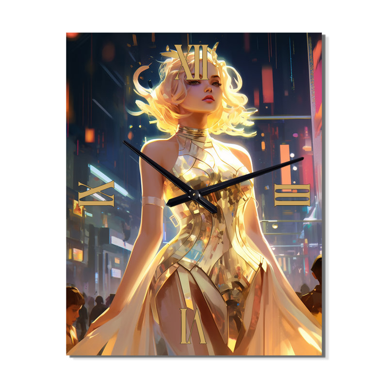 Horloge murale Cyberpunk Urban Glorious Goddess I - Cyberpunk, H 40 po x l 30 po x P 1 po