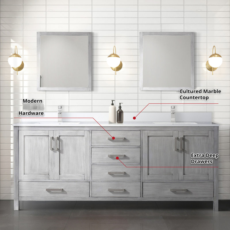 Gris 80 po De meuble-lavabo double P 22 po avec comptoir en marbre de culture, robinet et 30 miroirs