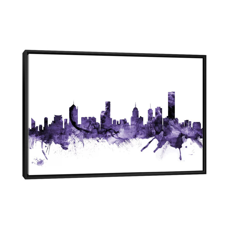 «Melbourne, Australie Skyline» par Michael Tompsett, impression, H 18 po x l 26 po x P 1,5 po, Toile avec cadre noir