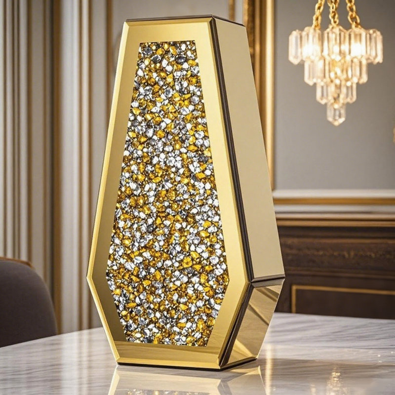 14in Mirrored Gold Vase, Gold