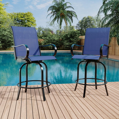 Set of 2 Outdoor Swivel Bar Stools with High Back and Armrests, All-Weather Patio Chairs for Poolside, Lawn, Beach, and Garden
