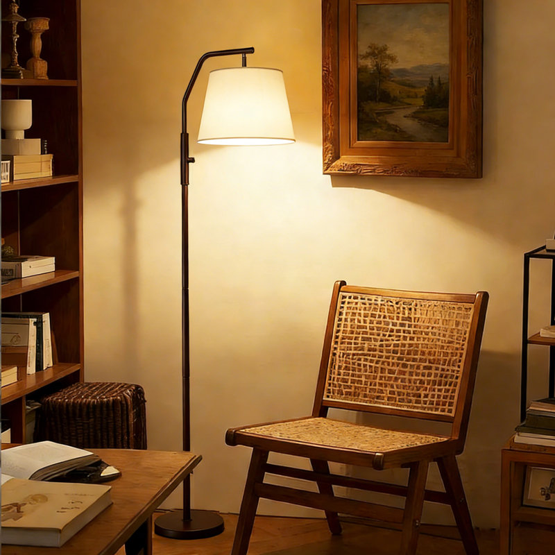 Floor Lamp，Standing Lamp With Rotary Switch, Adjust Head, 0-100% Dimmable Floor Lamp, 9W Bulb Included, Black