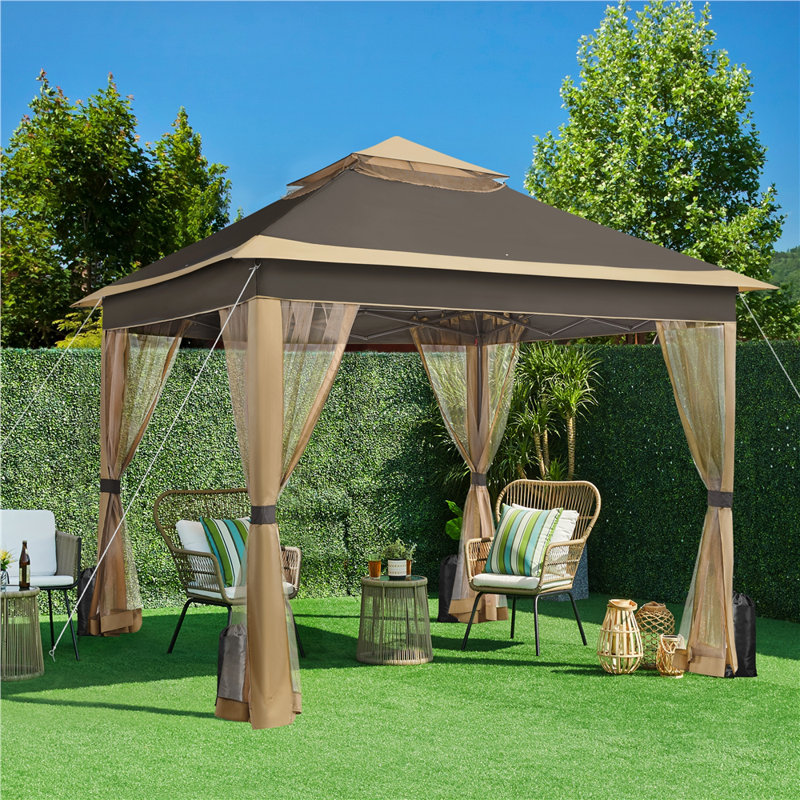 11x11 ft Brown Polyester and Metal Pop-Up Gazebo Tent