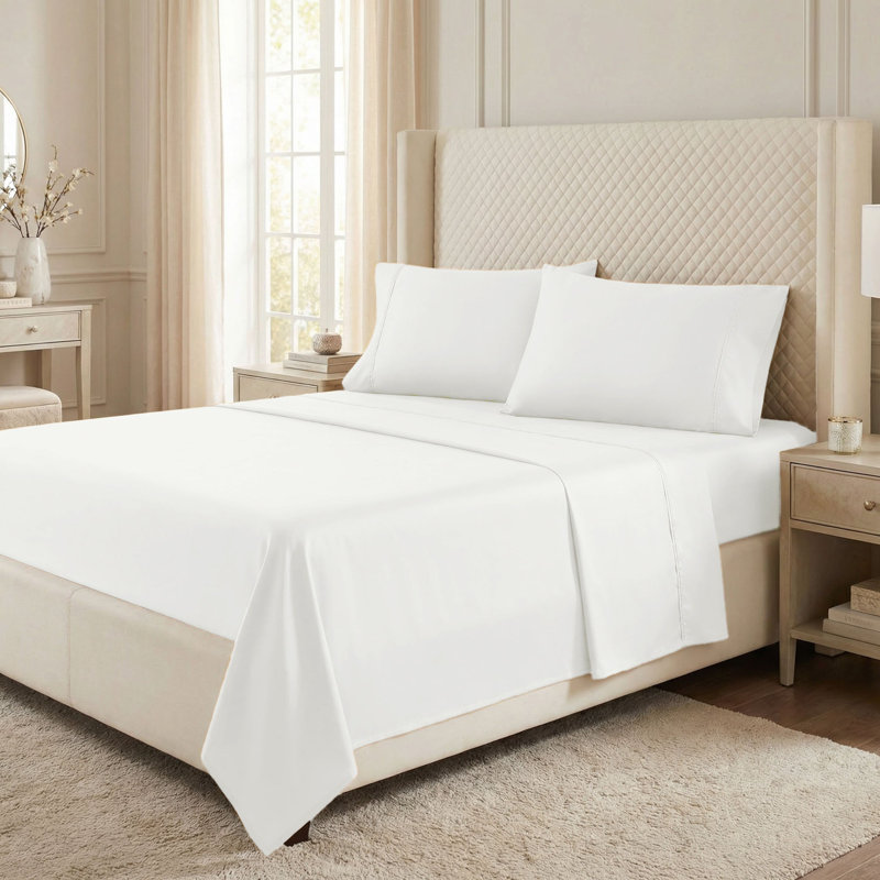 Edmont 530 Thread Count Egyptian Cotton Blend Solid Deep Pocket Bed Sheet Set, California King, White