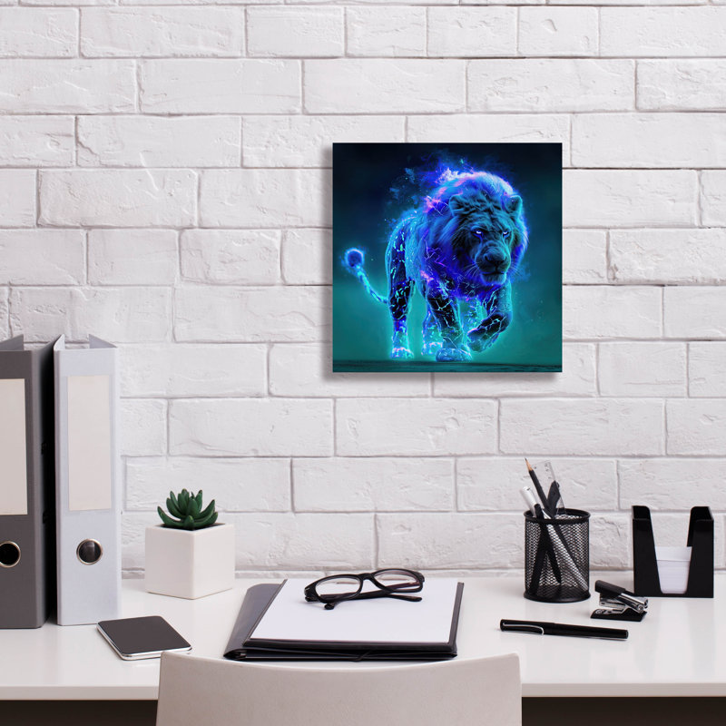  «Electric Lion» par Ann Klee, art mural sur toile, 12 po x 12 po, H 12 po x l 12 po