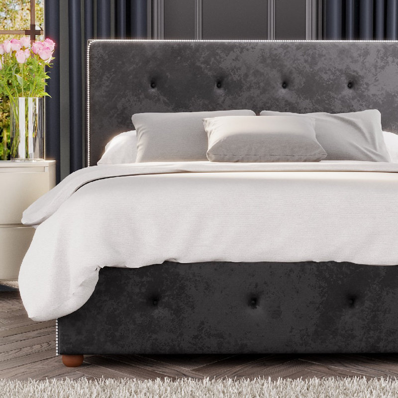 Upholstered Ottoman Bed, Double (4'6), Black