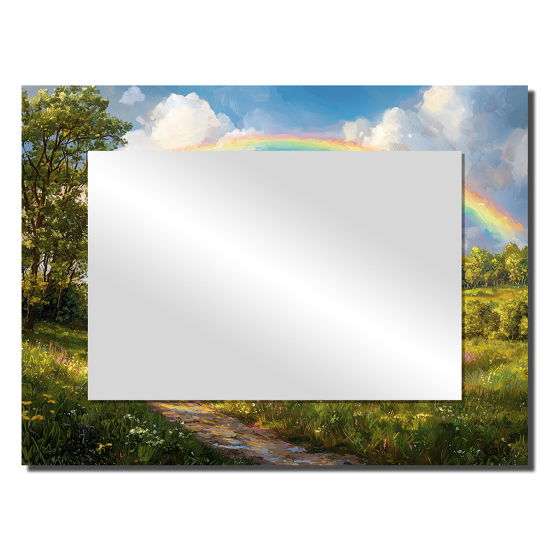 Rainbow Over The Pastoral Fields - Miroir mural décoratif paysages - imprimé sur métal, 24 po x 32 po