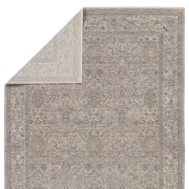 Tapis oriental gris / beige en polyester tissé à la machine Jeggar, Rectangle 6 pi 3 po x 9 pi 6 po