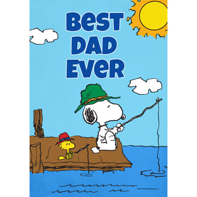 PEANUTS Best Dad Ever Gone Fishing House Flag, 28" x 40", Officially Licensed PEANUTS Product, Flag Stand Sold Separately