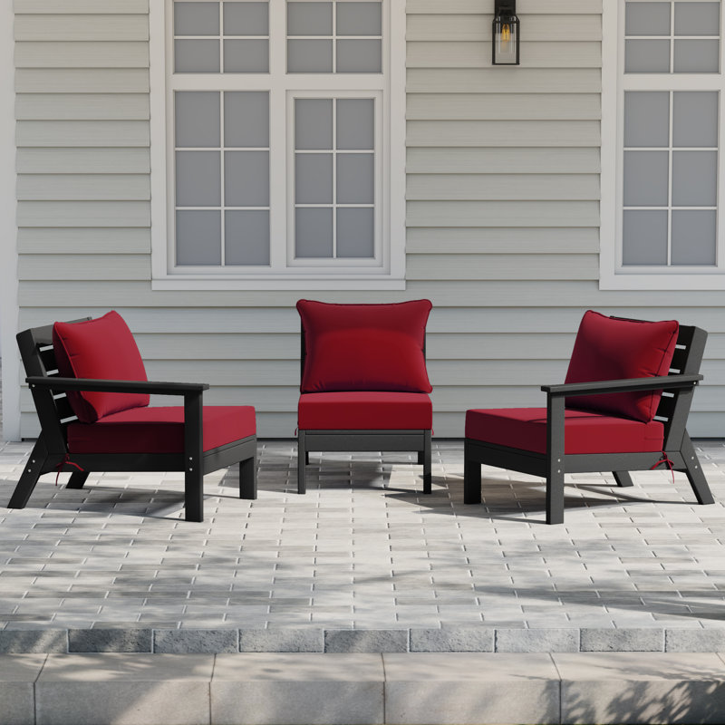 3-Piece Deep Seating Set With Cushions, Black, Red